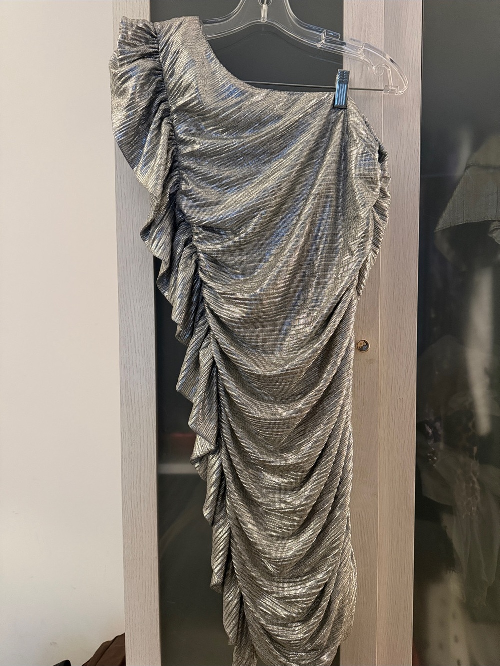 Melissa Odabash Metallic Silver Asymmetrical Ruched Skirt